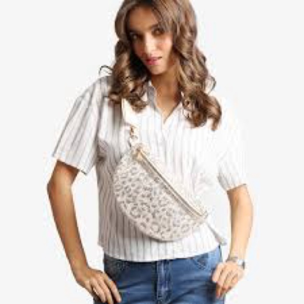 NWT Neutral Leopard-Print Crossbody Belt Bag — Cream
